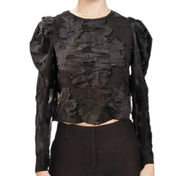 Wilfred Tops - Aritzia Distressed Floral Cropped Blouse in Black Size Small